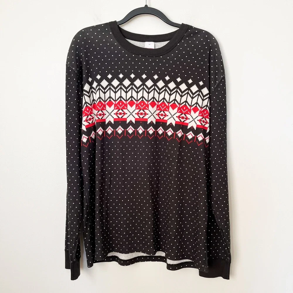 Hanna Andersson Organic‎ Fair Isle Snowflake Pajama Top Black Red Womens XXL